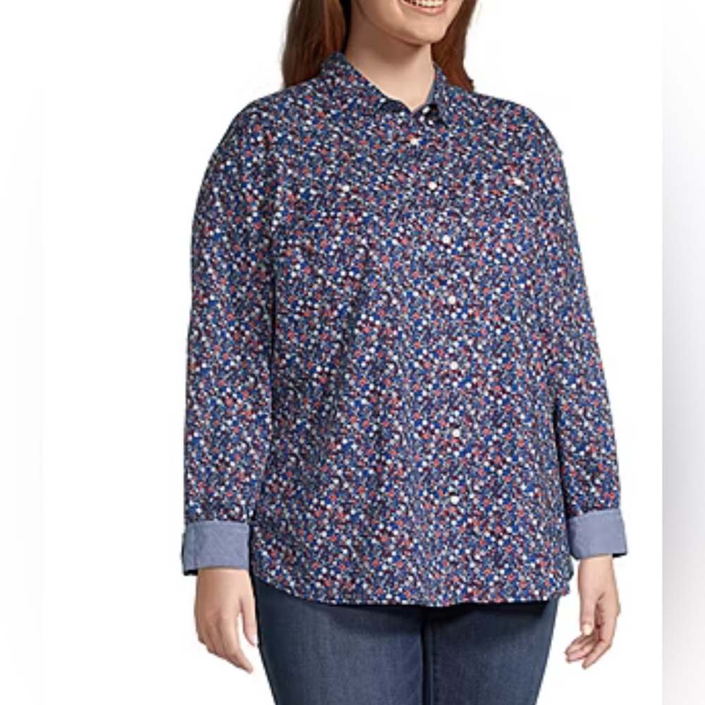 St. John's Bay Plus Womens Long Sleeve Regular Fit Button-Down Shirt